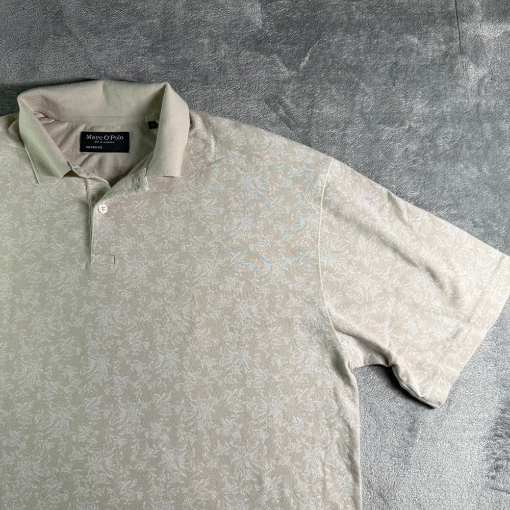 Marc O'Polo Floral Leaf AOP Relaxed Fit Polo Shirt Mens XXL Beige